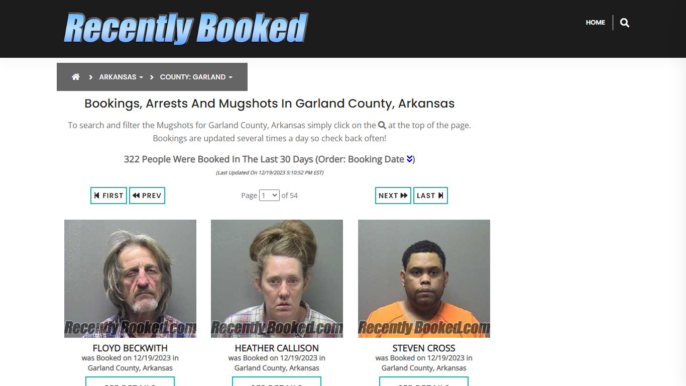 Bookings, Arrests and Mugshots in Garland County, Arkansas